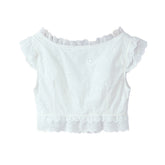 LIZAKOSHT - Sweet White Embroidery Hollo out Hole Spliced Lace Crop Tank Women Summer Single-Breasted Buttons Slim Tank Tops Short Vest