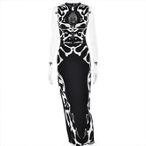 LIZAKOSHT - Summer Aesthetic Snake Printing Long Dress Sleeveless Hollow Out Slimming Fit Women Midnight Club Fashion Vestidos