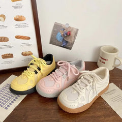 LIZAKOSHT - Pink Womens Sports Shoes Sweet Kawaii Korean Style Women Sneakers Pu Leather Low-top Casual Versatile Female Shoes
