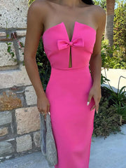 LIZAKOSHT - Off-Shoulder Bow Slim Long Dress Women's Fashion Collage Sexy Hollow Backless Elegant Evening Dress Women's Long Dress