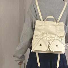 LIZAKOSHT - Girls Sweet Y2k Aesthetic Bow Preppy Backpack All Match Ins Pleated Fashion Backpack Casual Women Students Schoolbags Japanese