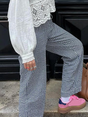 LIZAKOSHT - Y2K Vintage Women Girls Striped Plaid Pants Wide Leg Gingham Lounge Pants High Waist Striped Print Pajama Trousers Pants