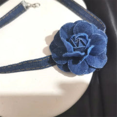 LIZAKOSHT - Vintage Blue Jean Layers Flower Chokers Necklaces for Lolita Girl Women Necklace Dress Jewelry D1396