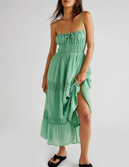 LIZAKOSHT - Boho Women Cut Out Backless Maxi Dress Bodycon Long Flowy Dresses Summer Spaghetti Strap Low Cut Cami Dress Clubwear