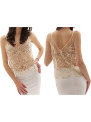 LIZAKOSHT - Women s Elegant Floral Lace Sleeveless V-Neck Camisole Tank Top Summer Casual Embroidered Mesh Spaghetti Strap Shirt