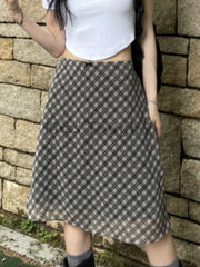 LIZAKOSHT - Korea Chic Spring French Retro Skirt Women High Waist Plaid Mid-Length Skirt Female Casual Vintage Designer Y2k Skirt 2024 New