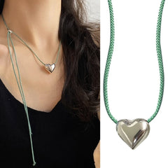 LIZAKOSHT - Sweet Heart Pendant Necklace Colorful Rope Collar Necklaces Clavicle Chain Adjustable Choker Neckchain Statement Dropship