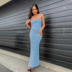 LIZAKOSHT - Women sexy off shoulder sleeveless backless strapless hem slit slim bodycon maxi dresss spring autumn white knitted dress