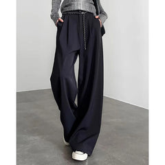 LIZAKOSHT - Korean White Wide Leg Pants Women Elegant Classic High Waist Casual Trousers Straight Cut Office Lady Commuter Suit Pants