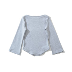 LIZAKOSHT - 4 colors Summer Plain Color Slash Collar Jersey 3/4 Flare Sleeve Tee Women Skinny Slim fit Base Short T-shirts Crop Top Gray