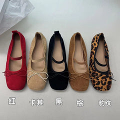 LIZAKOSHT - Flats Ballet Shoes Fashion Square Toe Shallow Bow Knot Ballerina Soft Casual Loafers Comfort Moccasins Leopard Print Shoes