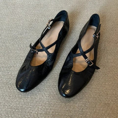 LIZAKOSHT  -  Brand Round Toe Flat Ballet Shoes Women Retro Soft Sole Mary Jane Shoes Cross-tied Comfy Low Heel Dress Shoe Casual Mules Shoes