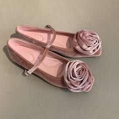LIZAKOSHT  -  Velvet Flowers Flat Mary Jane Shoes for Women Shallow Elegant Dress Shoes Comfort Soft Sole Square Toe Designer Ballet Shoes