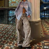 LIZAKOSHT - New Leopard Print Retro Straight Long Pants For Women Loose Slightly Flared Trousers Female Streetwear Club Party Pants