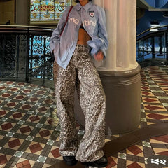 LIZAKOSHT - New Leopard Print Retro Straight Long Pants For Women Loose Slightly Flared Trousers Female Streetwear Club Party Pants