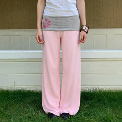 LIZAKOSHT - Wide Leg Printed Lounge Pants for Women Loose Fit Casual Comfortable Split Color Waistband