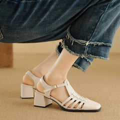LIZAKOSHT - Retro breathable top layer sheepskin sandals with hollowed out upper design for comfort Simplicity