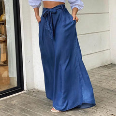 LIZAKOSHT - Fall Women Long Pants High Waist Fashion Belted Casual Loose Solid Wide Leg Pants Streetwear Fashion Women Pants Skirt