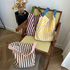 LIZAKOSHT - Fashion Ladies Contrast Striped Canvas Handbag Large Capacity Shoulder Bag For Female Simple Beach Vintage Casual Totes