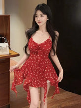 LIZAKOSHT - Camis Sexy Floral Printed Irregular Ruffles Slim Patchwork Flowers Vintage Summer Fashion Sweet Tank Tops Ladies Casual