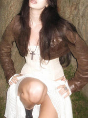 LIZAKOSHT  -  Vintage Lapel Neck Zpper Jackets Women Chic Short PU Leather Coat Fashion Korean All Match Long Sleeve Tops Y2k Clothes