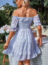 LIZAKOSHT - Print Chiffon Dress Women Casual Bohemian Party Beach Summer Dresses Female Square Neck Vintage Mini Sundress Robe Vestidos