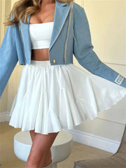 LIZAKOSHT - Fashion Summer Pleated Skirts For Women High Waist White Ruffled Patchwork Ladies Streetwear 2024 Y2k Solid Mini Skirt New