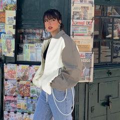 Lizakosht European and American style spring new female street loose fashion mid-length contrast color lapel trend jacket
