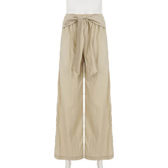 LIZAKOSHT - Female Harajuku Casual Style Simple High Waist Quick Drying Drop Folds Straight Leg Pants Versatile Strappy Design Trousers