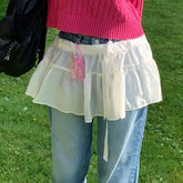 LIZAKOSHT - Mesh Skirts for Women Vintage See Through Bandage Tulle Mini Skirt Spring Summer 2025 New Y2k Fashion Chic Lady Skirts