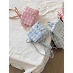 LIZAKOSHT - Korean Preppy Sweet Plaid Girls Backpack Y2k Aesthetic Bow Casual Kawaii Schoolbags Women Students All Match Fashion Backpacks