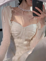 LIZAKOSHT  -  Women Summer Elegant Party Midi Dress Long Sleeve Casual Vintage Prom Vestidos Femme Fashion Slim Princess Clothes New Robe