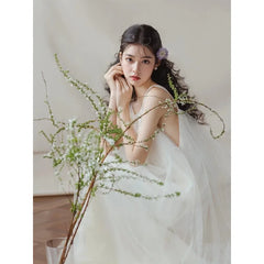 LIZAKOSHT - Spring/Summer High Order Dresses Round Neck Sleeveless White Dress Tulle Pattern Loose Birthday Party Vestidos De Fiesta