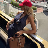 LIZAKOSHT - Denim Dress Summer 2025 New Fashion Slim V-neck Hanging Neck Elegant Long Dress Women Street Holiday Chic Youth Party Dress