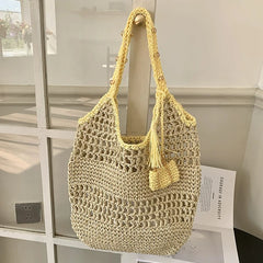 LIZAKOSHT - Eco-friendly Handmade Women Designer Straw Mesh Shoulder Bag Beach Holiday Dress Beach Shopping Bags