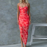 LIZAKOSHT - Spaghetti Strap Backless Sexy Party Dress, Women Summer Fashion Sleeveless Printed Maxi Dress, New V-Neck Slim Ladies Dress