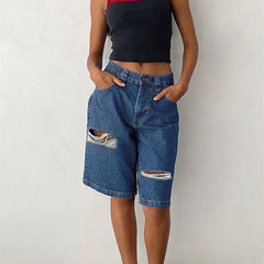 LIZAKOSHT - Women's Y2k Carpenter Jean Shorts Casual Hole Loose Fit Wide Leg High Rise Prewashed Denim Jorts Vintage Cow Girl Outfits