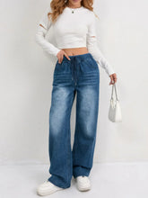 LIZAKOSHT - Trendy Elastic Waist Women Jeans Wide Pants Baggy Denim Trousers Loose Fit High Quality Comfort Stretch Fashion New Design