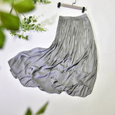 LIZAKOSHT - Summer Silky Elastic High Waist Glossy Silky Long Skirt Milk Silk A-line Long Skirts Women Beach Pearlescent Dress
