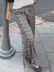 LIZAKOSHT - Casual Patchwork Leopard Wide Leg Pants Loose Mid-Waisted Straight Pants Women Autumn Spring Fashion Streetwear