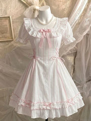 LIZAKOSHT - Japanese Vintage Kawaii Lolita Style Princess Dress Women Sweet Bow Puff Sleeve Slim Party Dress Harajuku Fashion Y2k Mini Dress