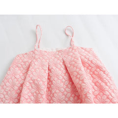 LIZAKOSHT - Sweet Women Pink Jacquard Spaghetti Strap Dress Sexy Sleeveless Ladies A-line Mini Summer Dresses Short Vestidos