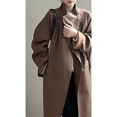 LIZAKOSHT - Fashion Minimalism Single Button Trench For Women Lapel Long Sleeve Office Lady Windbreaker Autumn New
