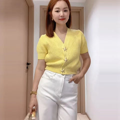 LIZAKOSHT - Women's Sweater Autumn 2025 New Elastic Slim V-neck Elegant Knitted Sweater Female Chic Young Joker Street Warm Sweater