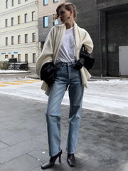 LIZAKOSHT - Women's Retro High Waist Straight Leg Jeans Cotton Ankle Length Jeans Easy Match Casual Daily Fashion Pants