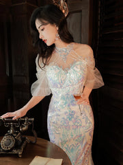 LIZAKOSHT - Mermaid Sequin Celebrity Dresses Bling Bling Latern Sleeve Beading Luxury Women Zipper Party Sexy Long Wedding Prom Gowns New