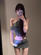 LIZAKOSHT  -  Summer Y2K Vintage Fake 2 Piece Sets Women Off Shoulder Sexy Hollow Out Crop High Waist Bodycon Mini Dress Party Outfits 2025