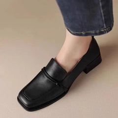 LIZAKOSHT - Women's Shoes French Style Square Head Mid Heel Classic Loafers Women Square Toe Pumps Slip-on Retro Lady Casual Cozy Shoes