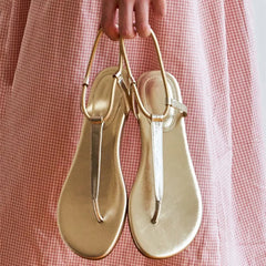 LIZAKOSHT - Summer Clip Toe Thong Flipflops Ladies Gold Gladiator Sandals Flats Narrow Band Roman Shoes Female Antiskid Beach Sandalias