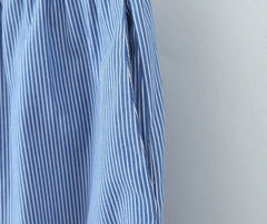 LIZAKOSHT - CHIC Blue White Stripes Cotton Wide leg Pants Women Elastic Waist Loose Casual Floor Length Trousers Pants Pink